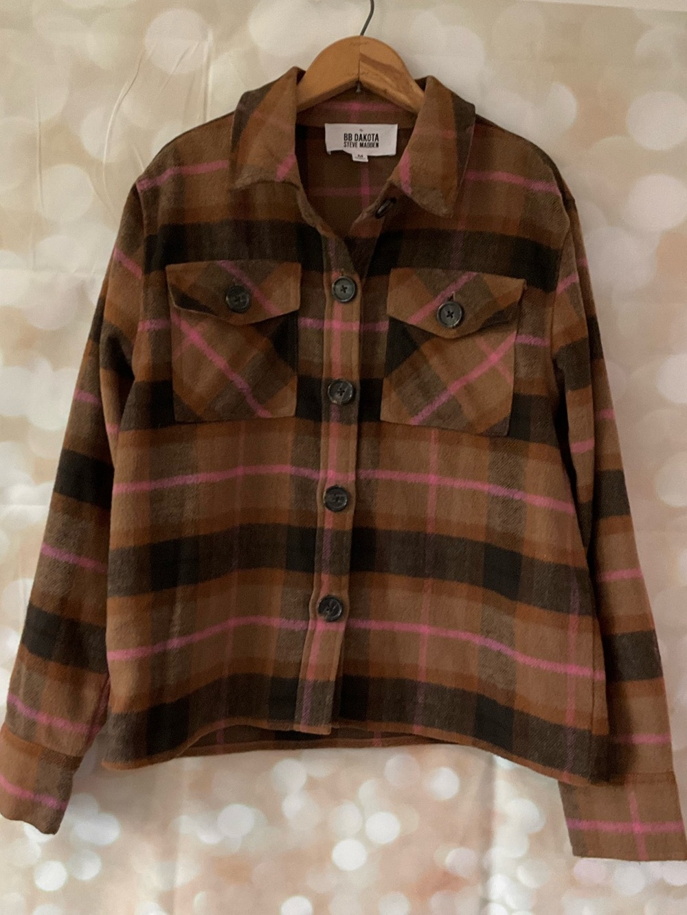 BB Dakota by Steve Madden Brown and Pink Plaid Flannel